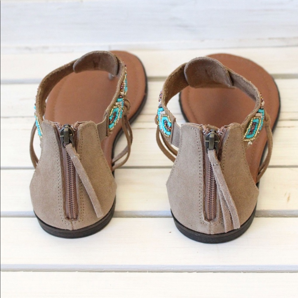 Taupe Suede Turquoise Beads Sandal - Picture 7 of 7